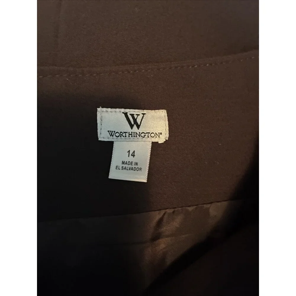 Worthington Womens Pencil Skirt Brown Career Office Stretch Size 14